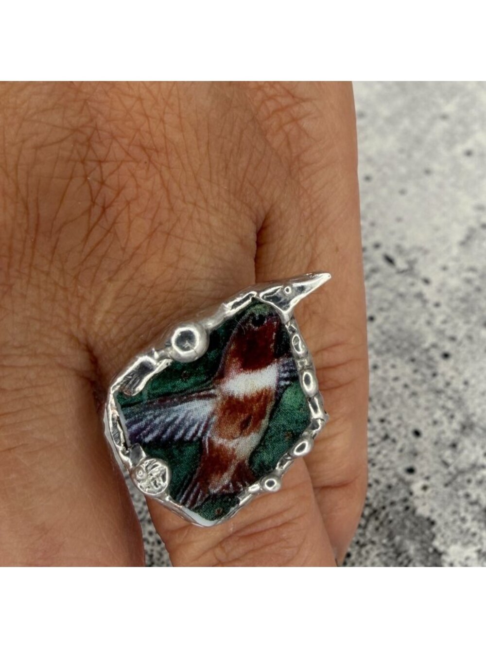Lena Liu Hummingbird Broken China Ring - Silver Blend Boho Metalwork Size 8 | Al - Picture 6 of 15